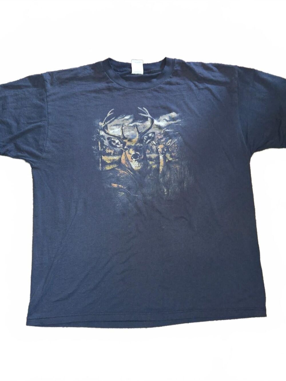 Vintage Nature T-Shirt Deer Buck Doe Men's XL Black Faded Hunting Y2K